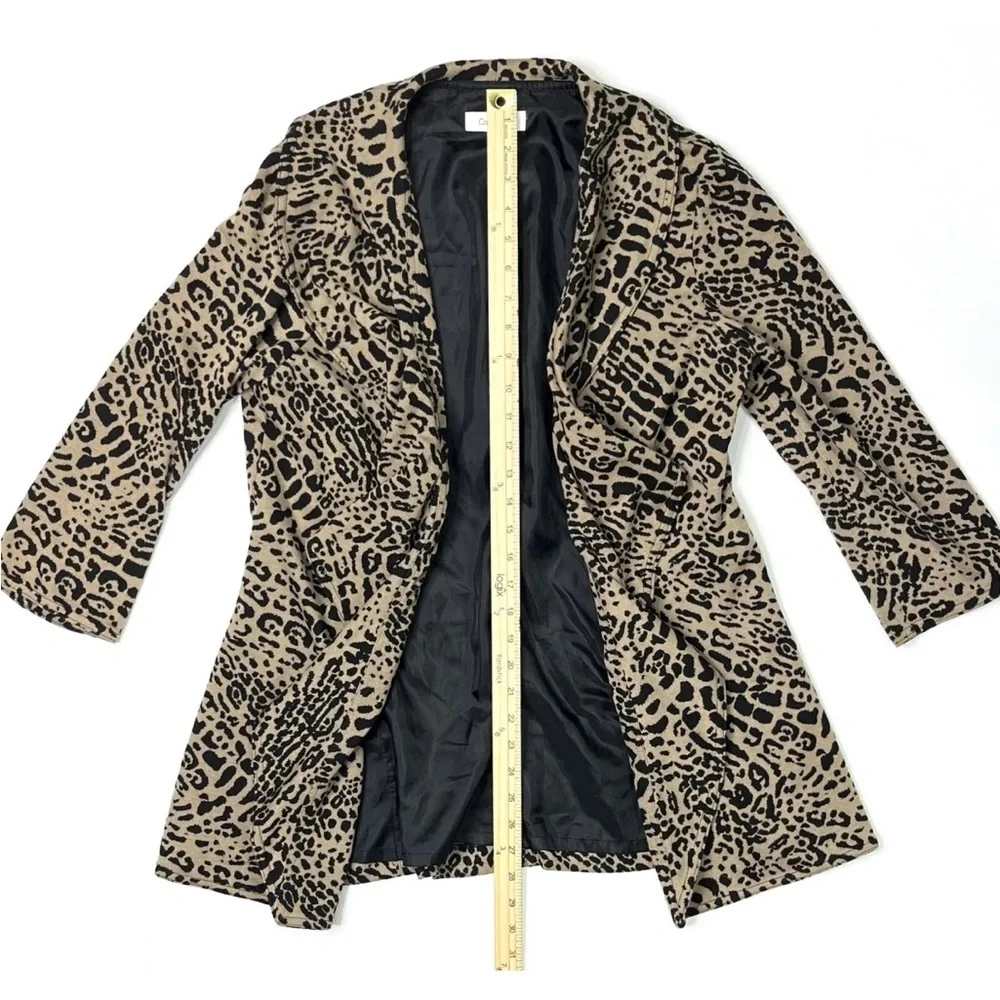 Calvin Klein Cardigan Jacket Women’s Medium Cheetah Print Open Front Ruffled - Picture 7 of 10